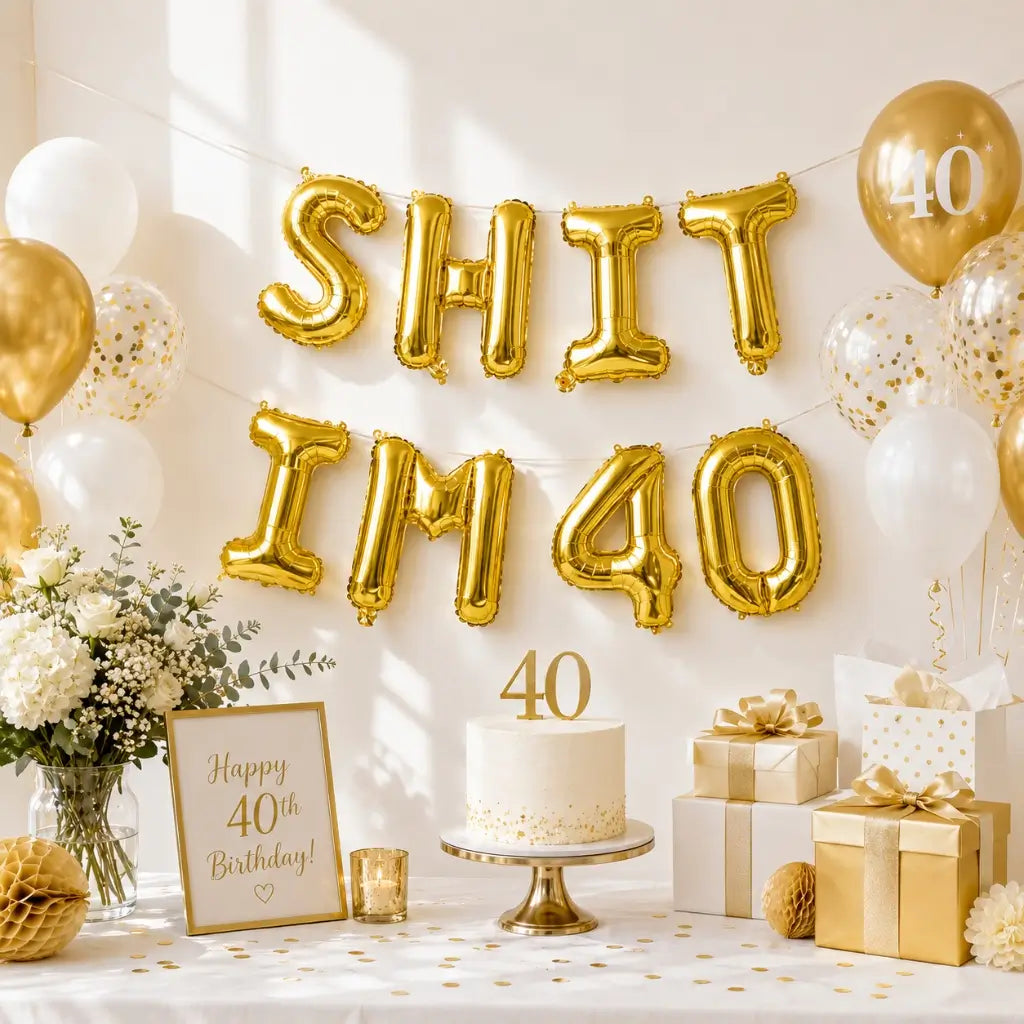 16-inch Gold SHIT IM 40 Foil Birthday Party Balloon Banner