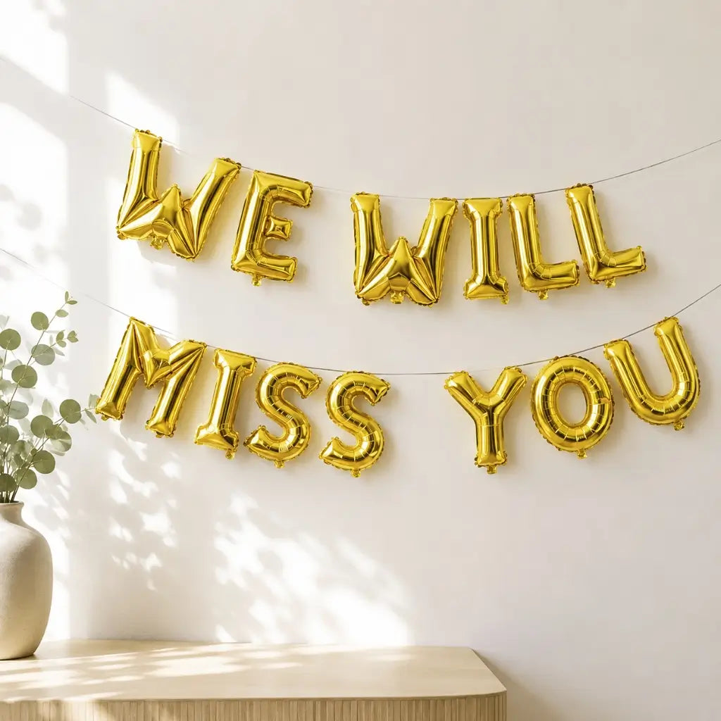 16in Gold WE WILL MISS YOU Foil Balloon Banner