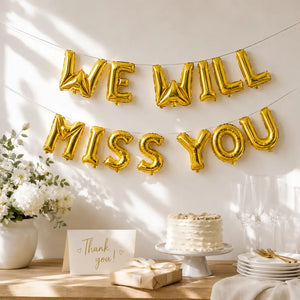 16in Gold WE WILL MISS YOU Foil Balloon Banner