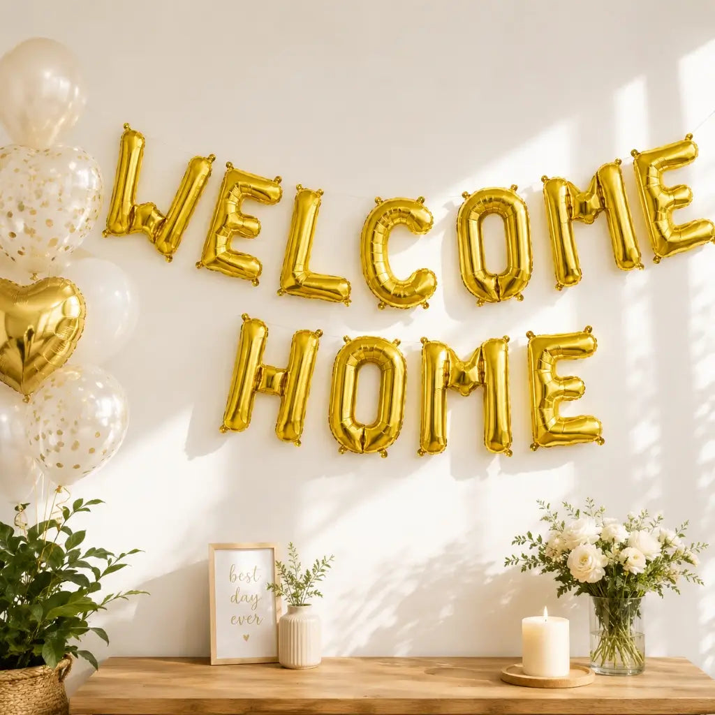 16in Gold WELCOME HOME Foil Balloon Banner