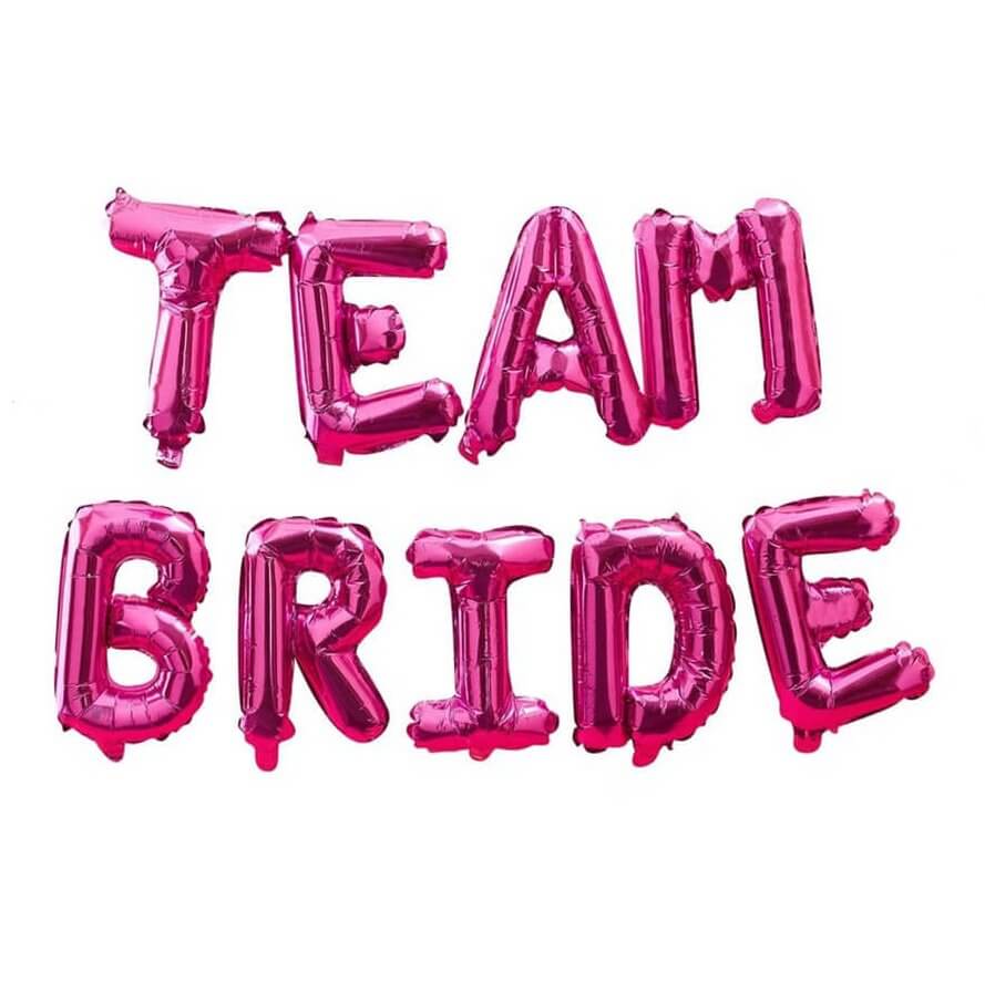 16 Inch Hot Pink TEAM BRIDE Foil Balloon Banner