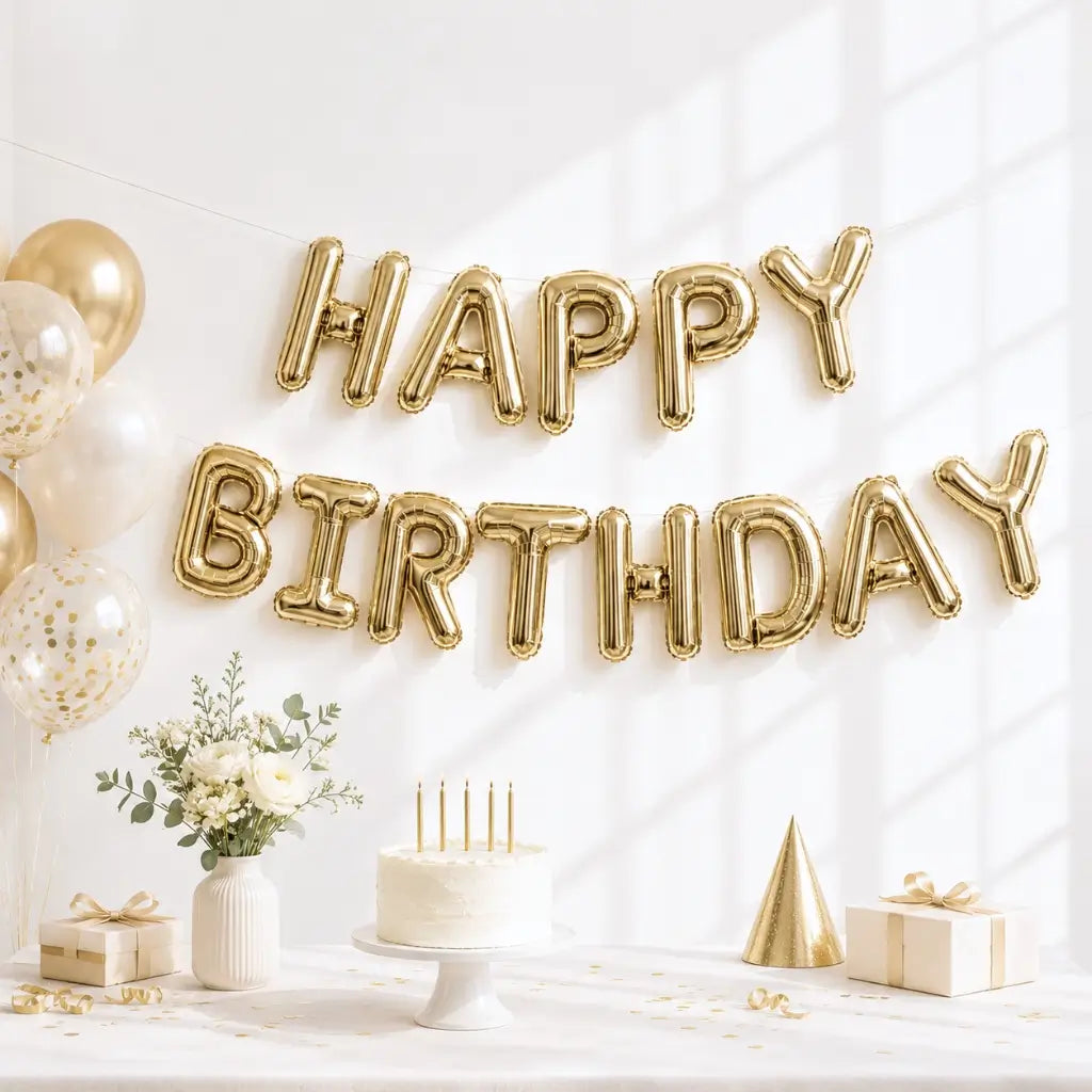 Champagne Gold Happy Birthday Foil Balloon Banner