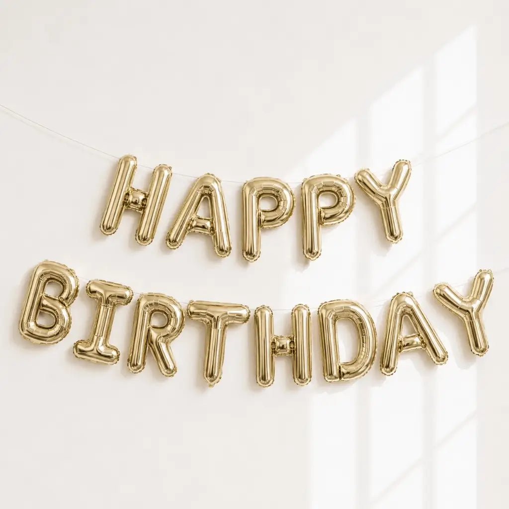 Champagne Gold Happy Birthday Foil Balloon Banner