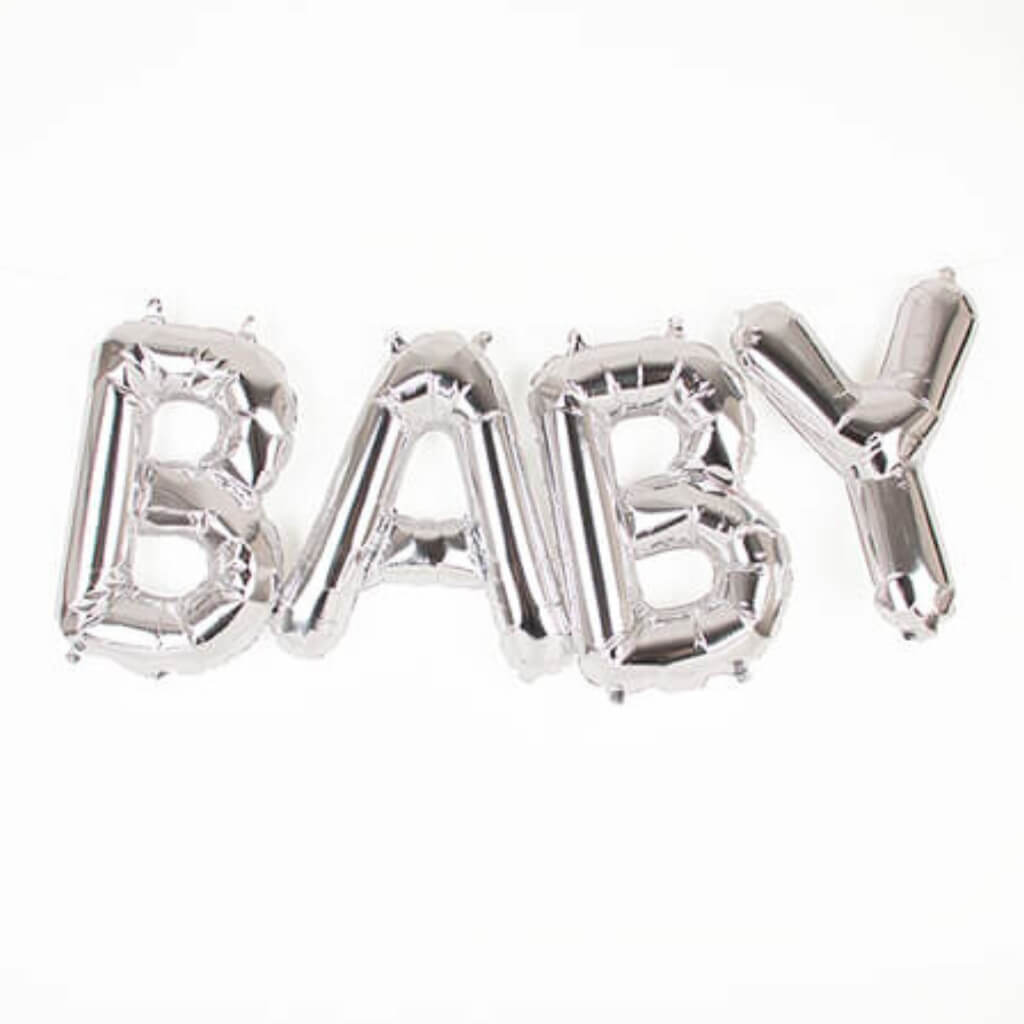 16-inch Silver BABY Foil Balloon Banner neutral gender reveal baby shower party decorations