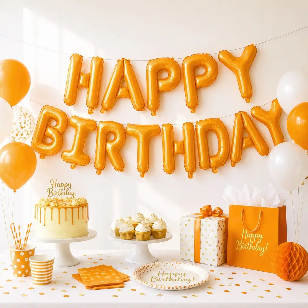 16-inch Orange HAPPY BIRTHDAY Foil Balloon Banner