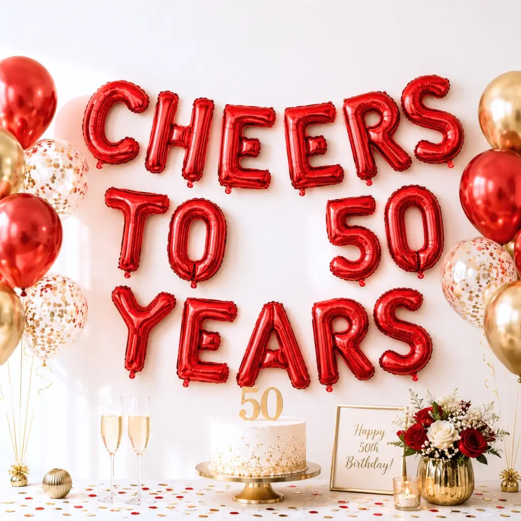 16-inch Red CHEERS TO 50 YEARS Foil Balloon Banner