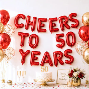16-inch Red CHEERS TO 50 YEARS Foil Balloon Banner