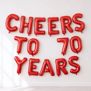 16-inch Red CHEERS TO 70 YEARS Foil Balloon Banner