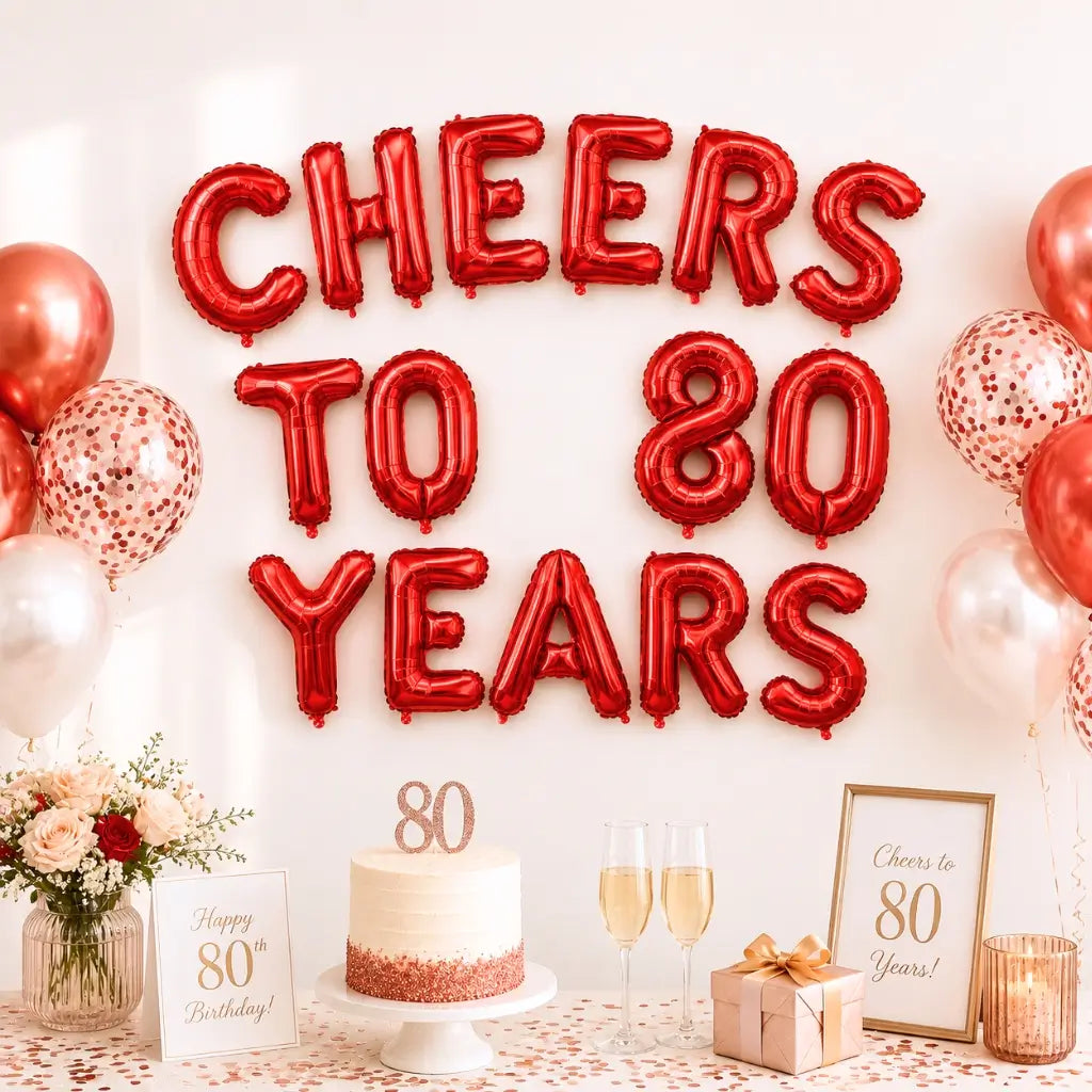 16-inch Red CHEERS TO 80 YEARS Foil Balloon Banner