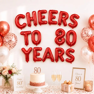 16-inch Red CHEERS TO 80 YEARS Foil Balloon Banner