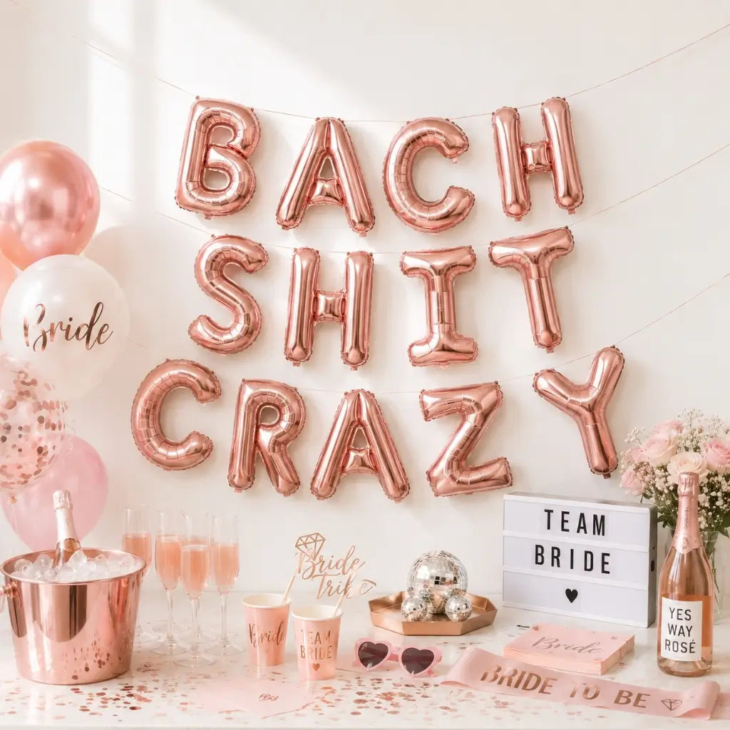 16-inch Rose Gold BACH SHIT CRAZY Foil Balloon Banner