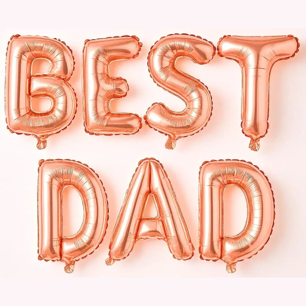 16-inch BEST DAD Foil Balloon Banner in gold, rose gold, black & silver