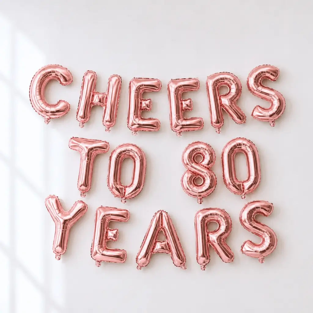 16-inch Rose Gold CHEERS TO 80 YEARS Foil Balloon Banner