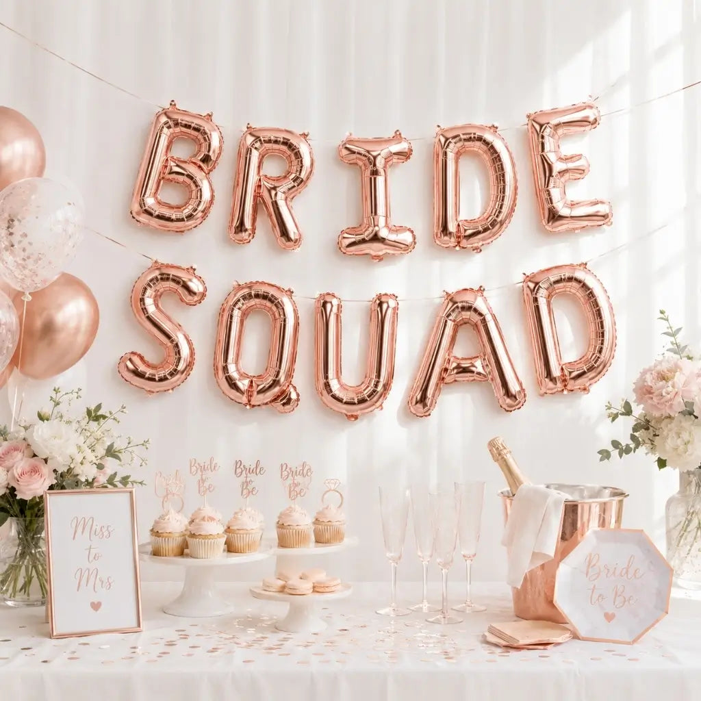 16-inch Rose Gold BRIDE SQUAD Foil Balloon Banner
