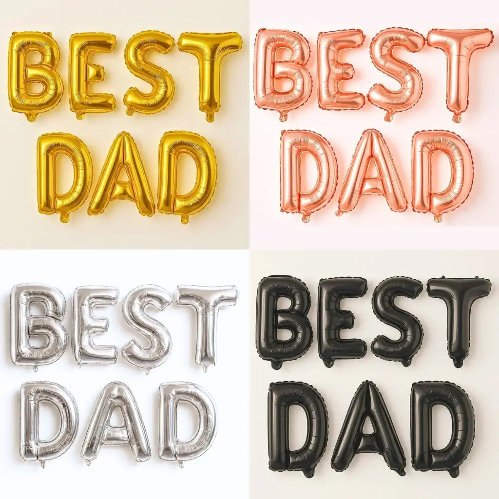 16-inch BEST DAD Foil Balloon Banner in gold, rose gold, black & silver