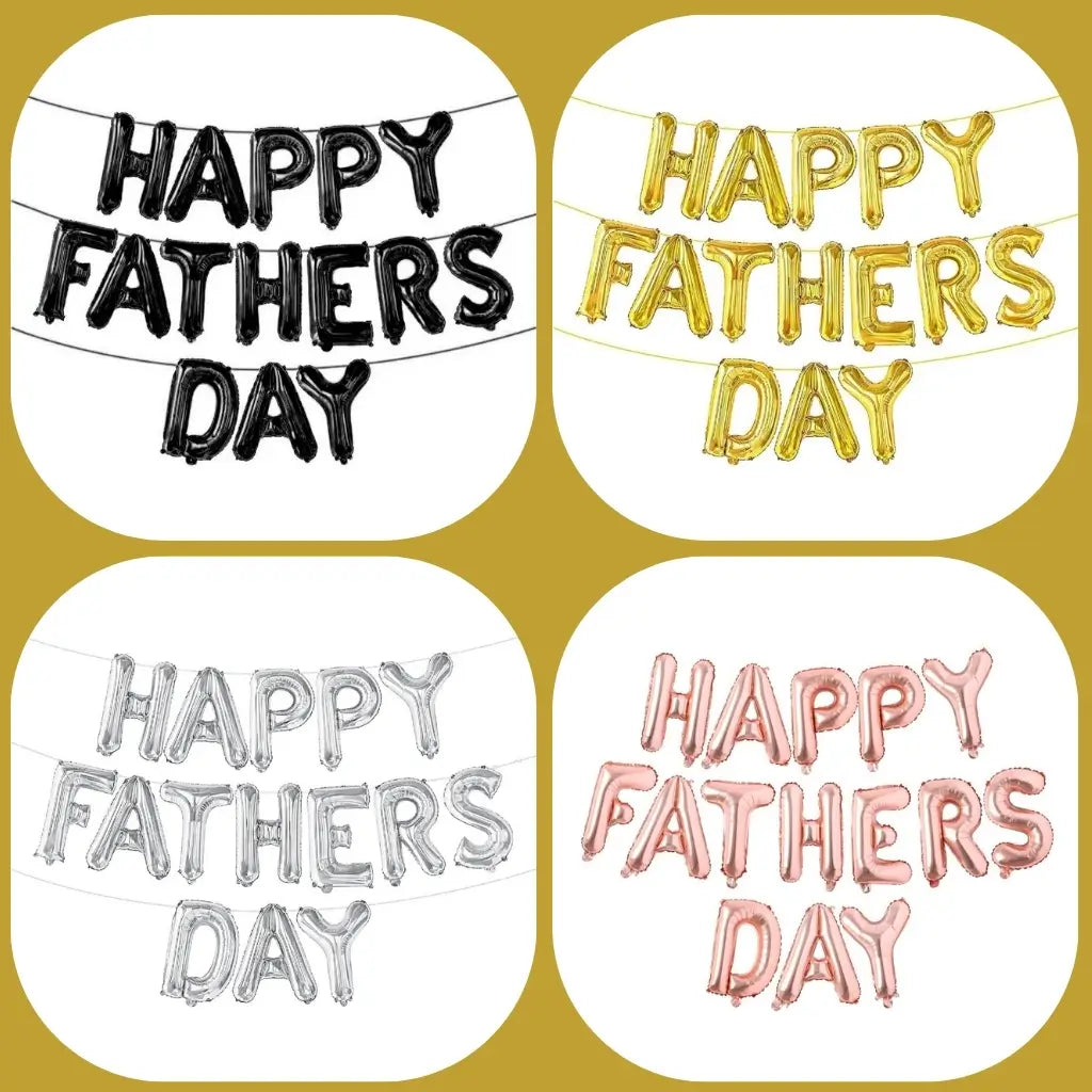 16-inch HAPPY FATHERS DAY Foil Balloon Banner in black, gold, silver & rose gold