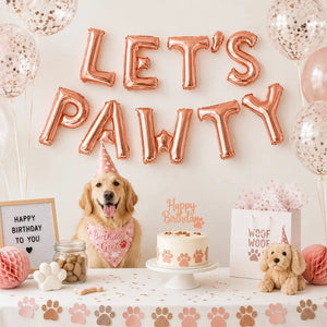 16-inch Rose Gold LETS PAWTY Foil Balloon Banner