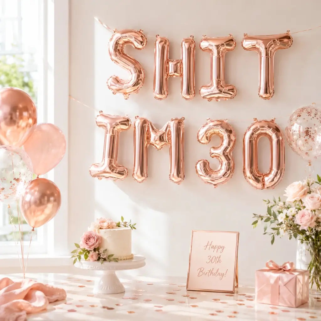 16-inch Rose Gold SHIT IM 30 Foil Birthday Balloon Banner