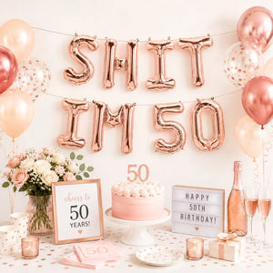 16-inch Rose Gold SHIT IM 50 Foil Birthday Balloon Banner