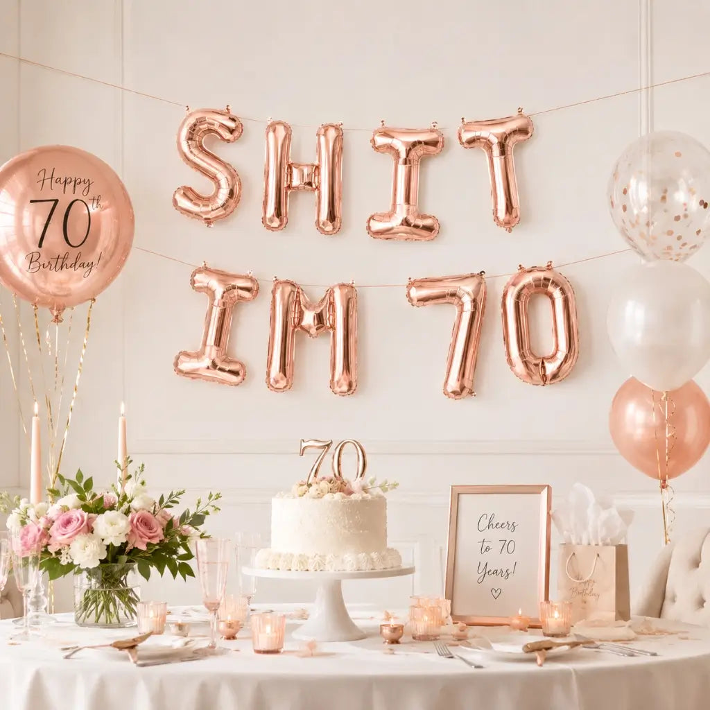 16-inch Rose Gold SHIT IM 70 Foil Birthday Balloon Banner