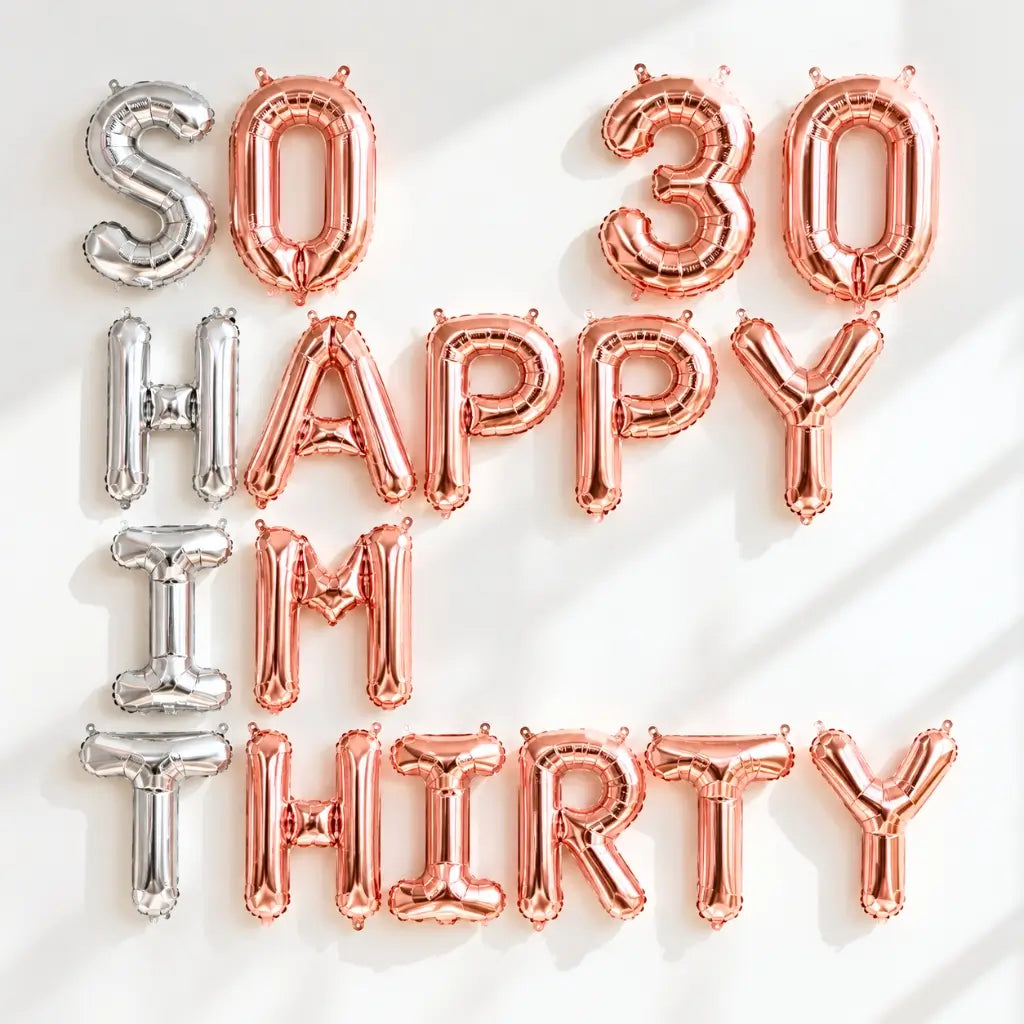 Silver Rose Gold SO HAPPY IM THIRTY 30 Foil Balloon Banner - Rose Gold 30