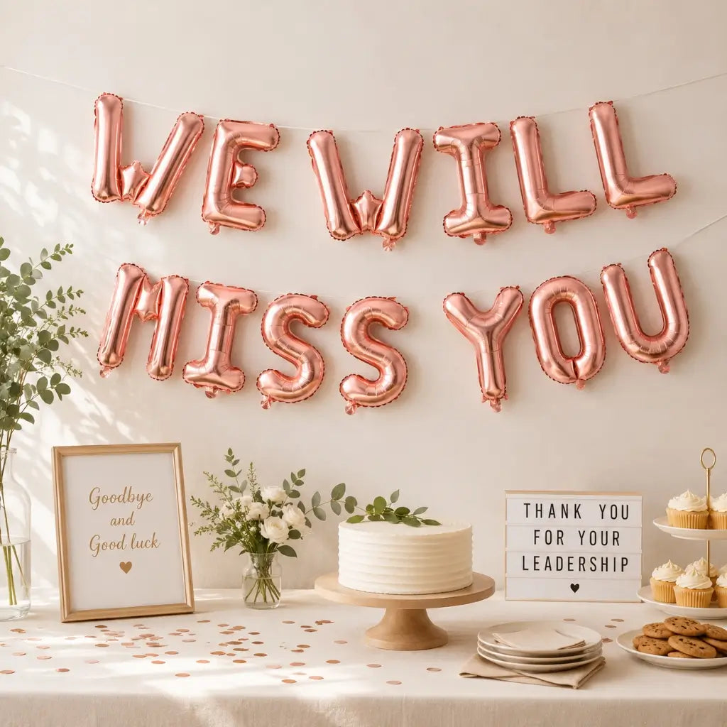 16in Rose Gold WE WILL MISS YOU Foil Balloon Banner