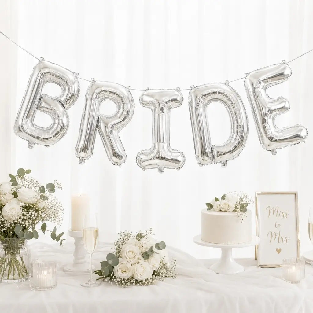 16-inch Silver 'BRIDE' Foil Balloon Banner