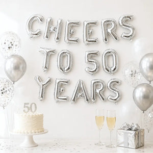 Silver 'hello 50' Birthday Foil Balloon Banner
