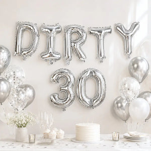 16-inch Silver DIRTY 30 Foil Birthday Balloon Banner