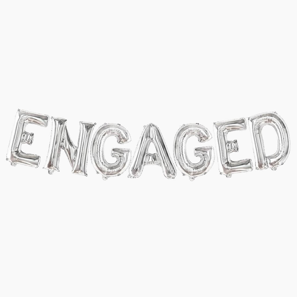 16 Inch Silver 'ENGAGED' Foil Balloon Banner - Engagement, Bridal Shower Party Decorations
