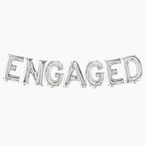 16 Inch Silver 'ENGAGED' Foil Balloon Banner - Engagement, Bridal Shower Party Decorations