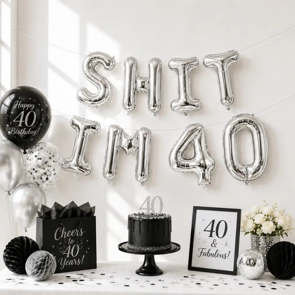 16-inch Silver SHIT IM 40 Foil Birthday Balloon Banner