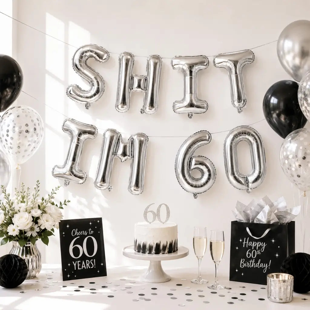 16-inch Silver SHIT IM 60 Foil Birthday Balloon Banner