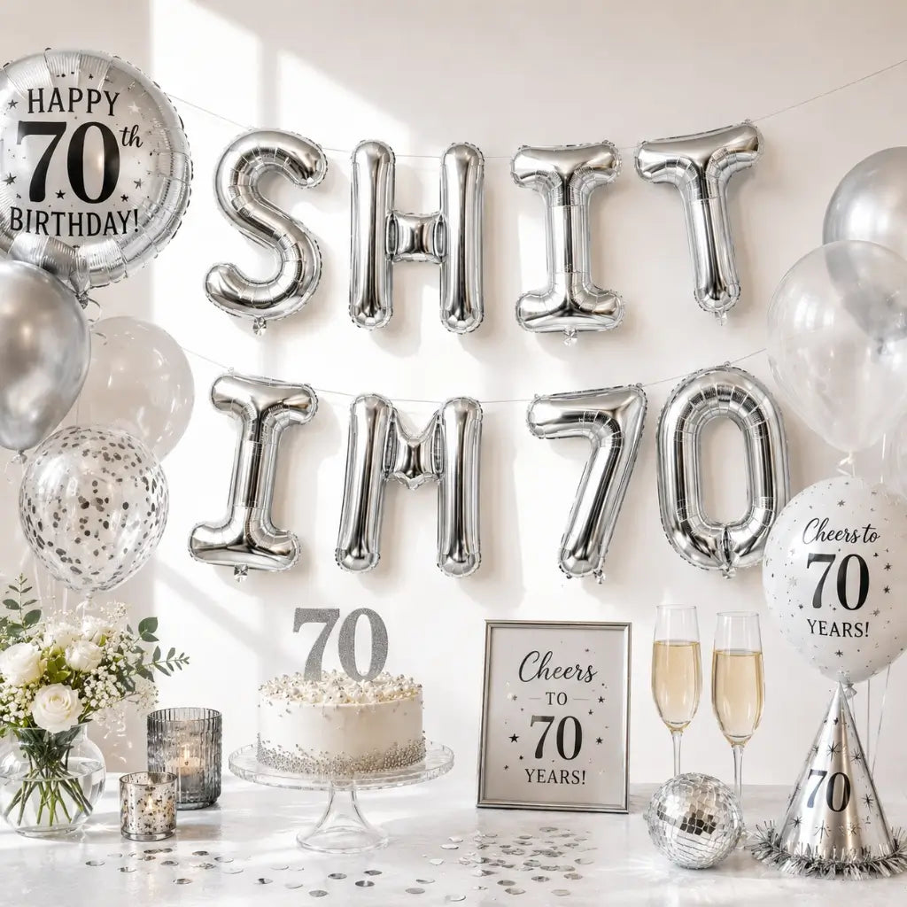 16-inch Silver SHIT IM 70 Foil Birthday Party Balloon Banner
