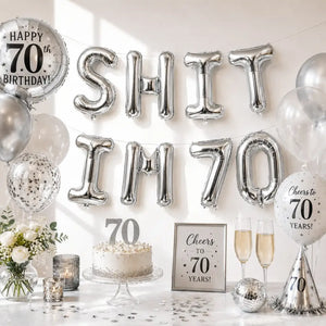 16-inch Silver SHIT IM 70 Foil Birthday Party Balloon Banner