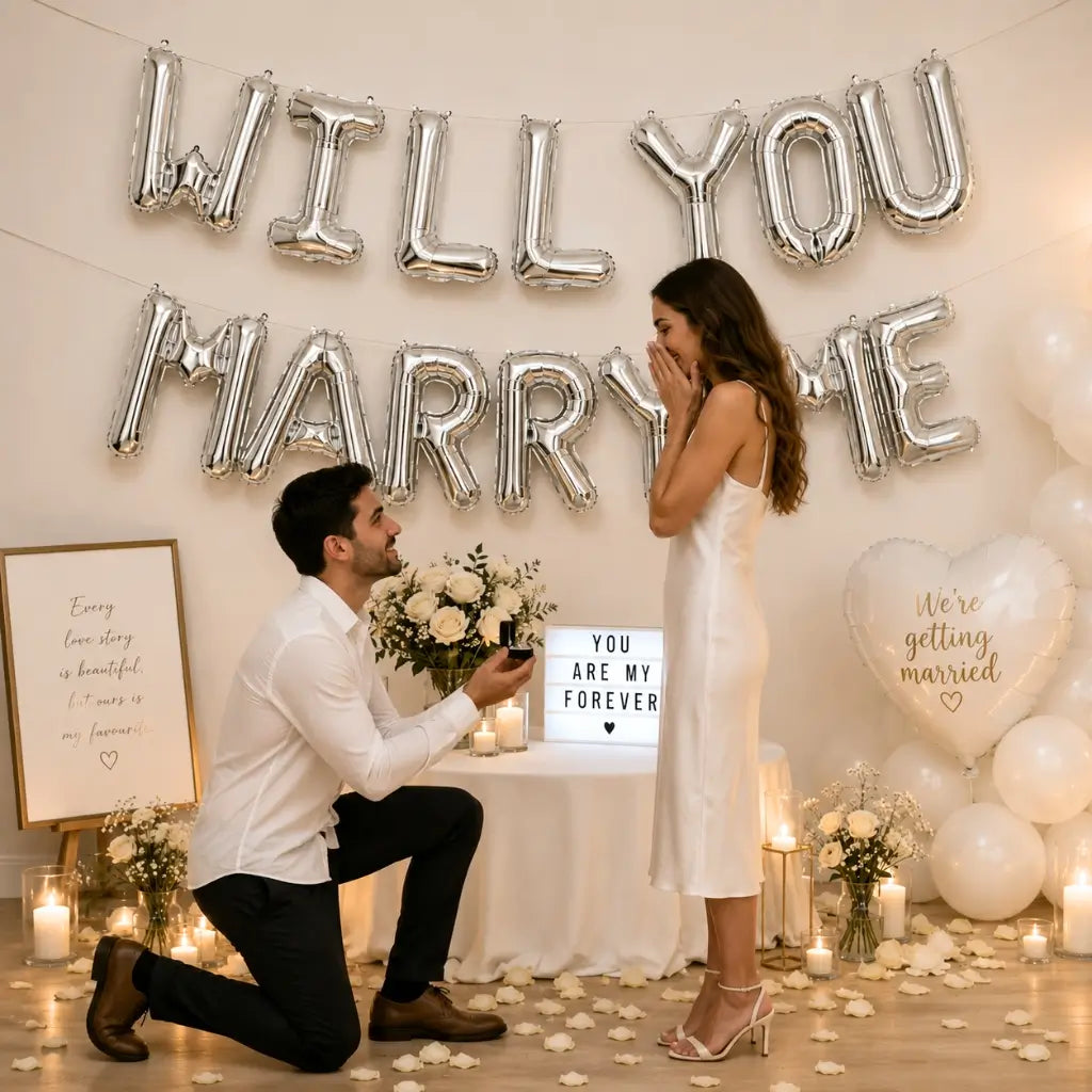 16in Silver WILL YOU MARRY ME Foil Balloon Banner
