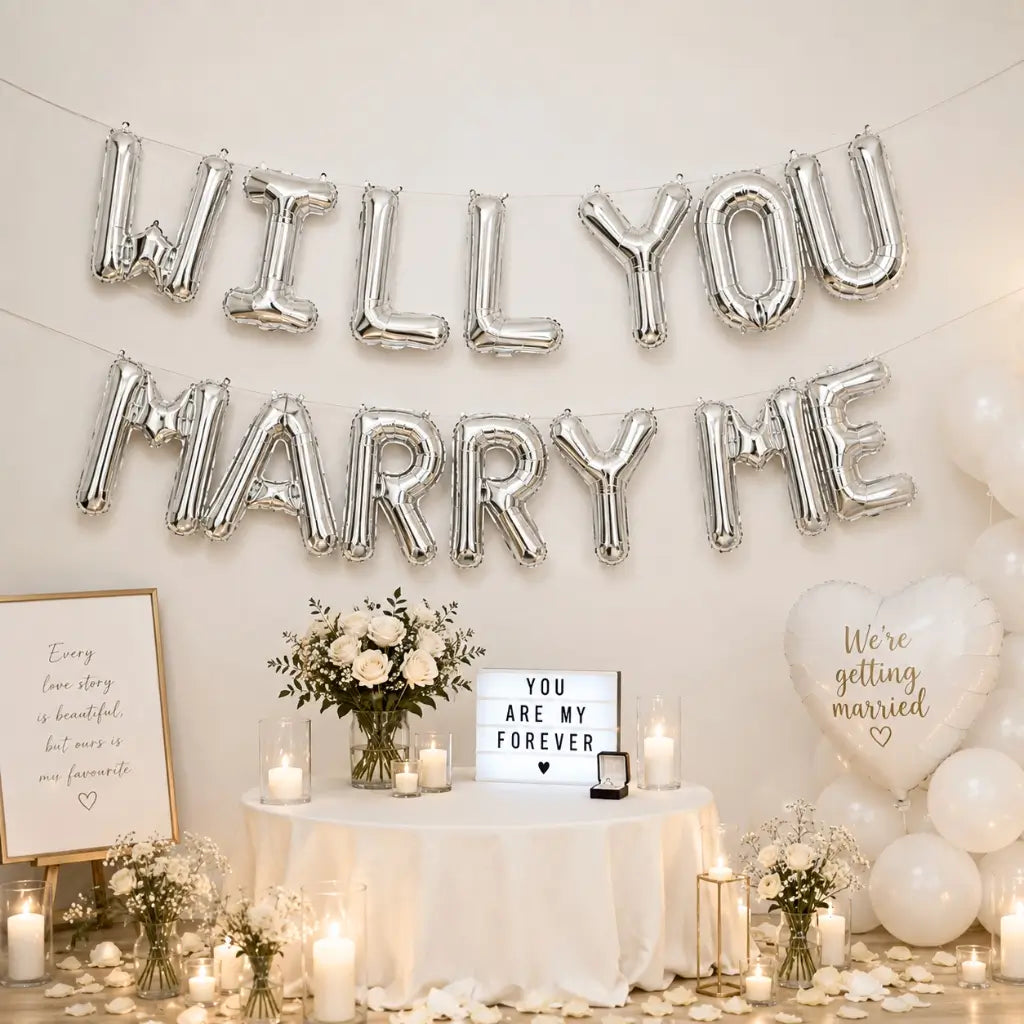 16in Silver WILL YOU MARRY ME Foil Balloon Banner