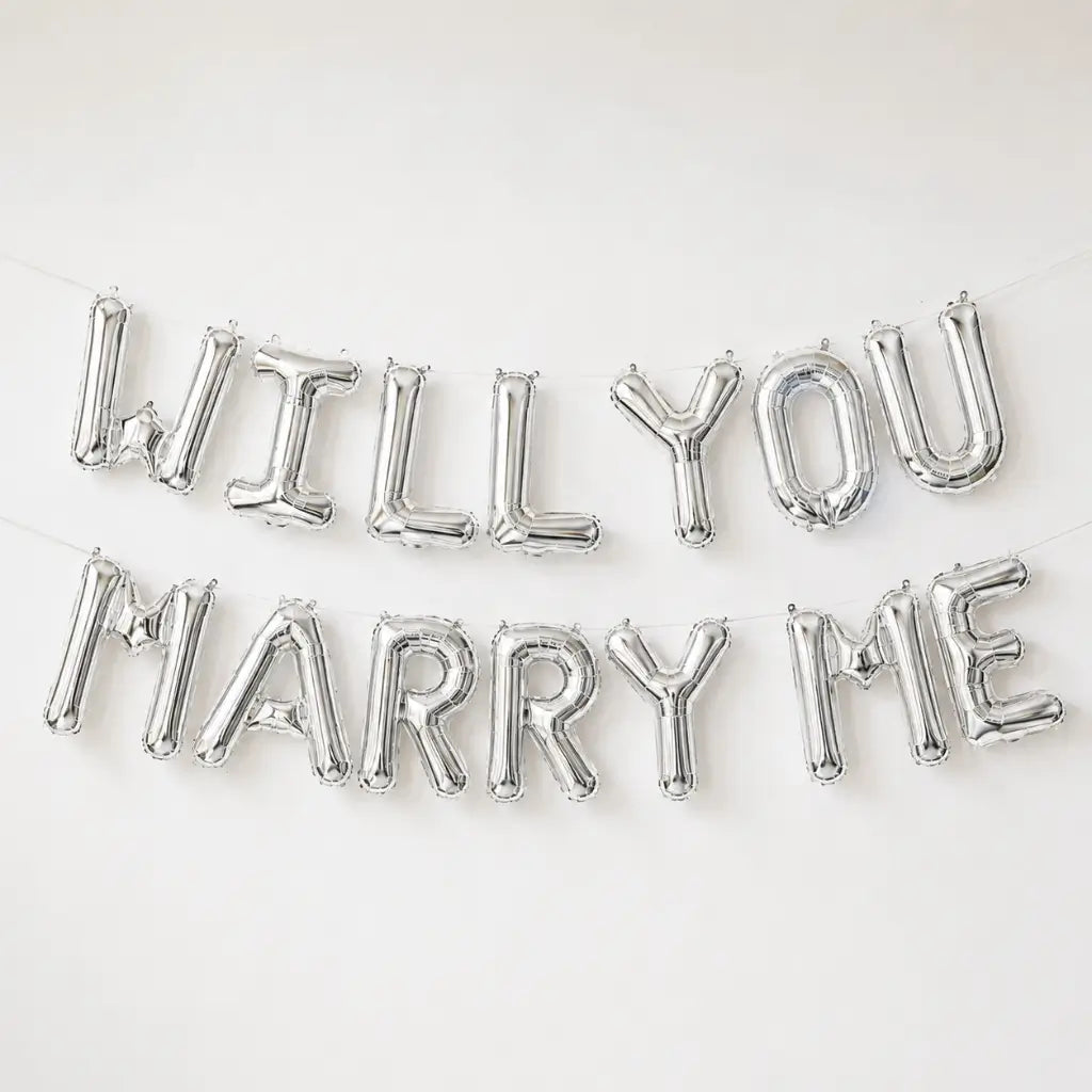 16in Silver WILL YOU MARRY ME Foil Balloon Banner