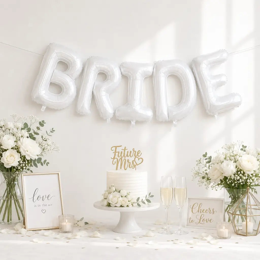 16-inch White BRIDE Foil Letter Balloon Banner