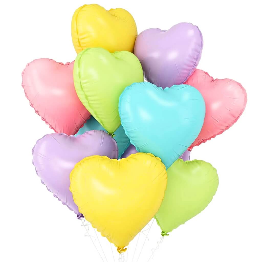 18-inch Dreamy Pastel Rainbow Heart Foil Balloons in 5 colours – 10pk