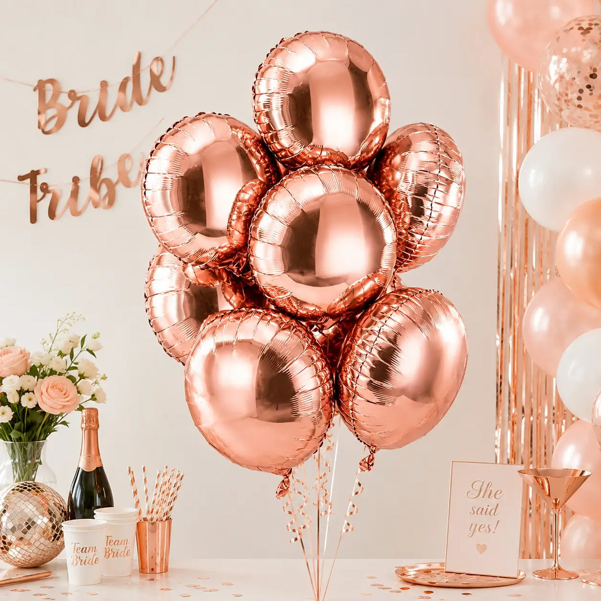 18inch Rose Gold Round Foil Balloon Bouquet 10pk