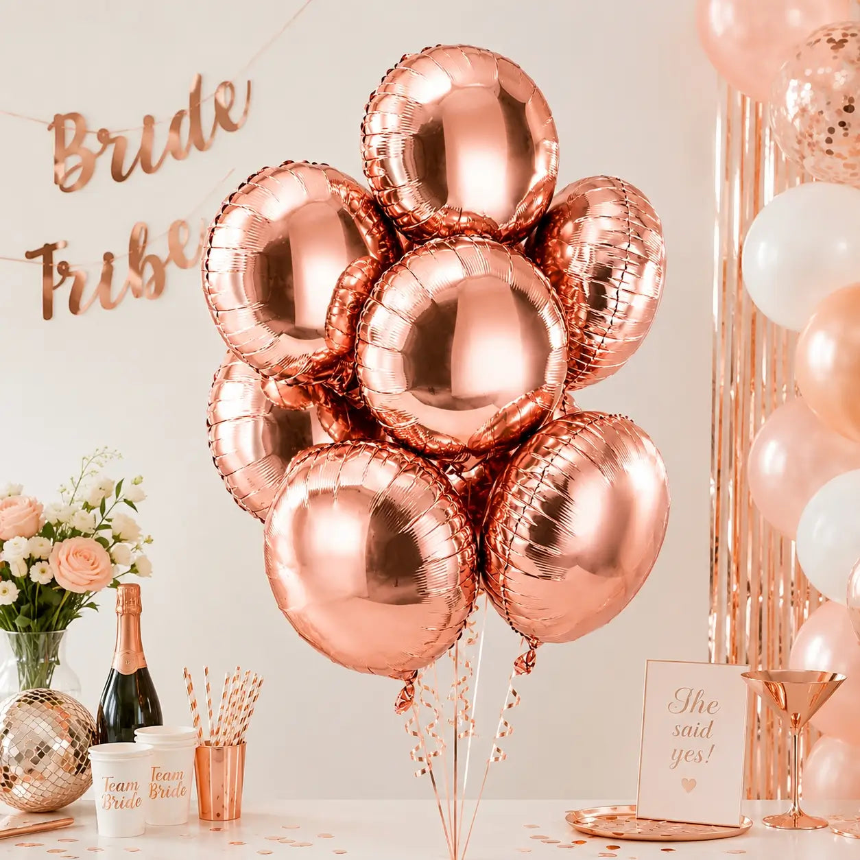 18inch Rose Gold Round Foil Balloon Bouquet 10pk