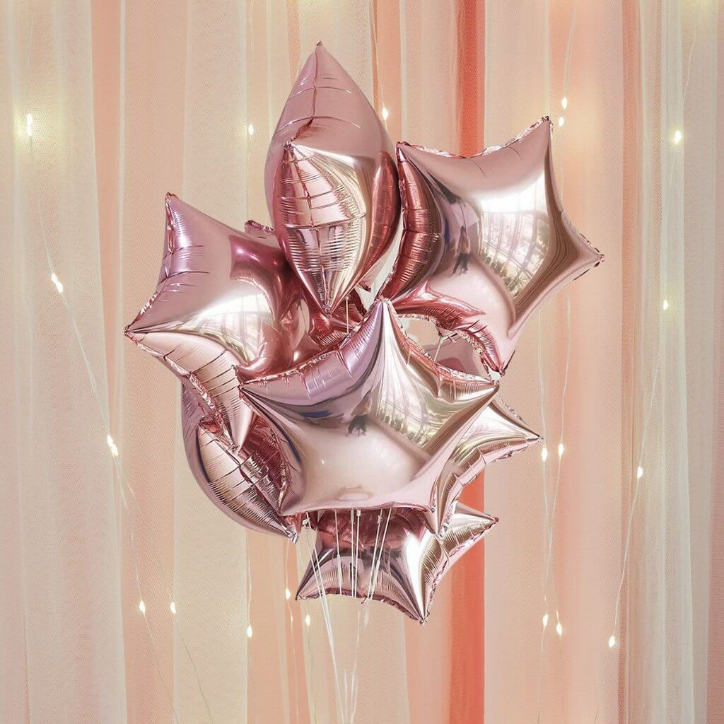 18-inch Rose Gold Star Foil Balloon Bouquet 10 Pack