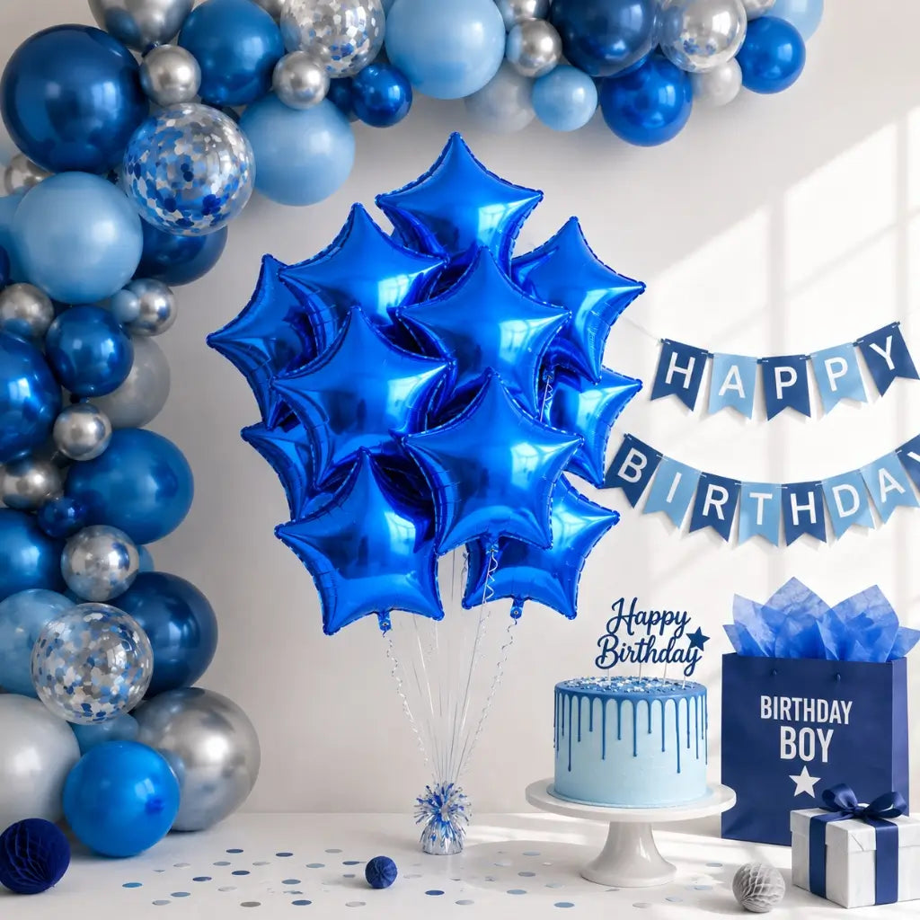 18-inch Dark Blue Star Foil Balloon Bouquet 10pk