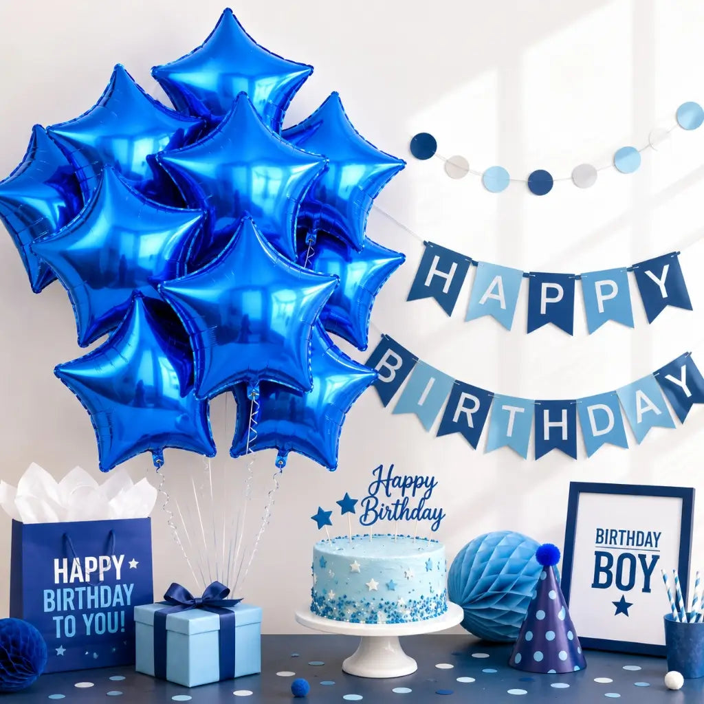 18-inch Dark Blue Star Foil Balloon Bouquet 10pk