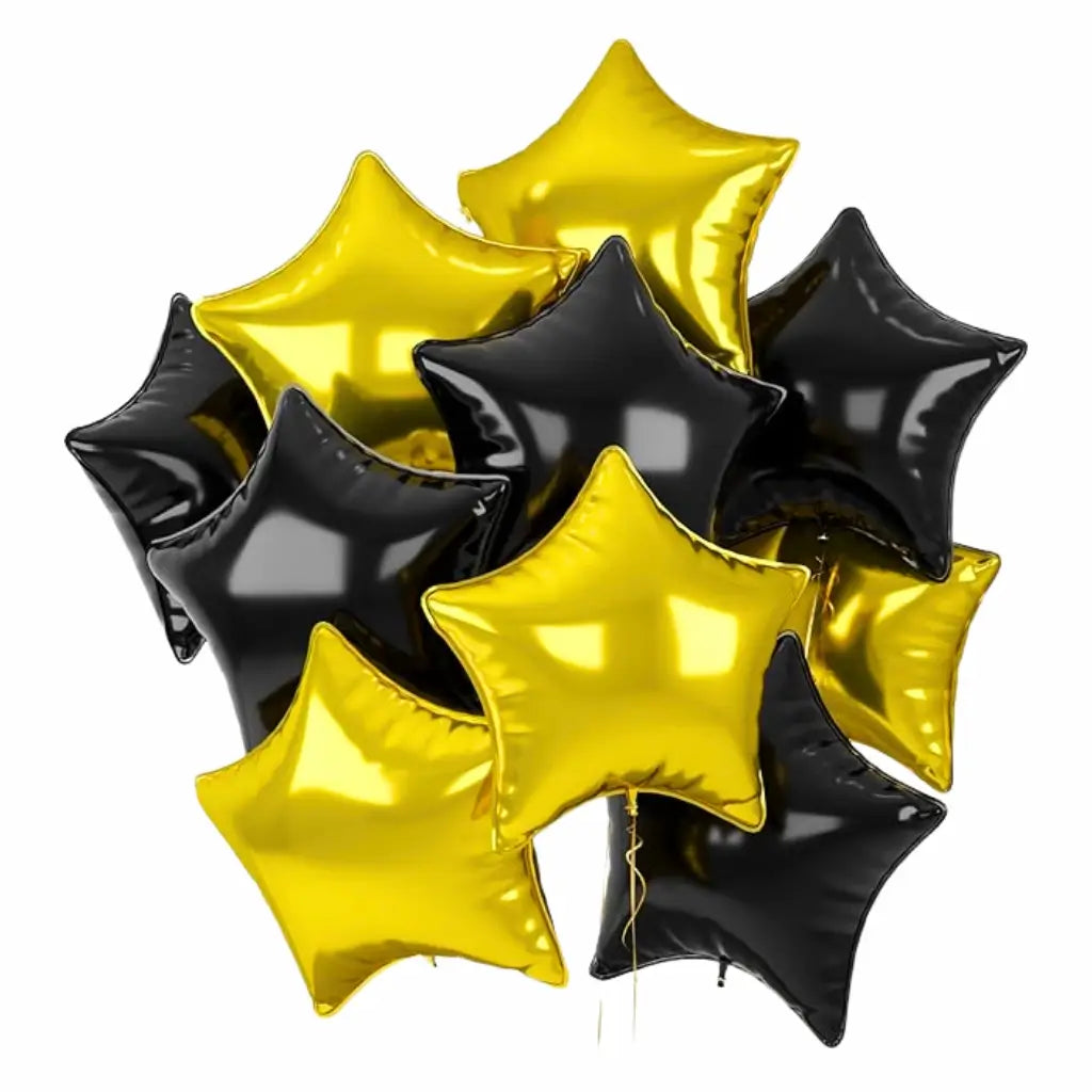 18-inch Black & Gold Star Foil Balloon Bouquet 10pk