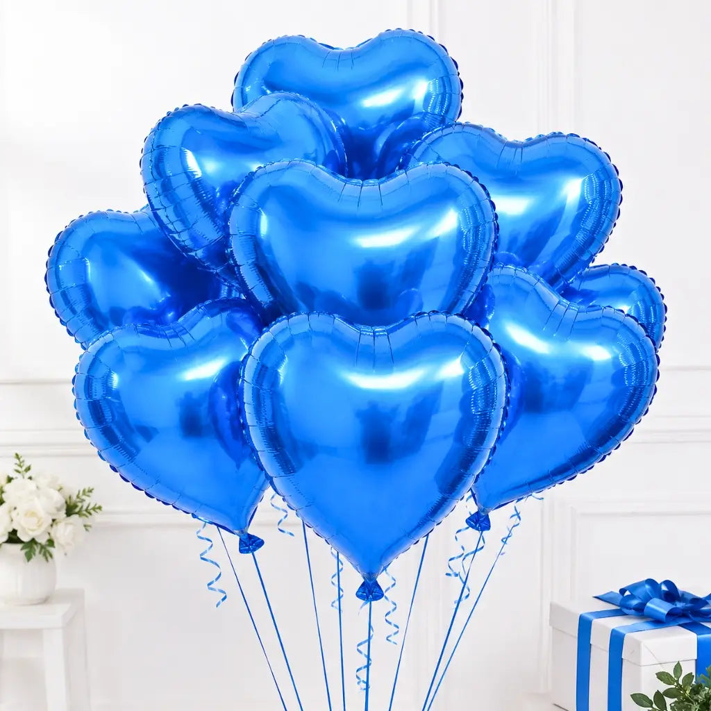 Pack of 10 18-inch Blue Heart Foil Balloon Bouquet