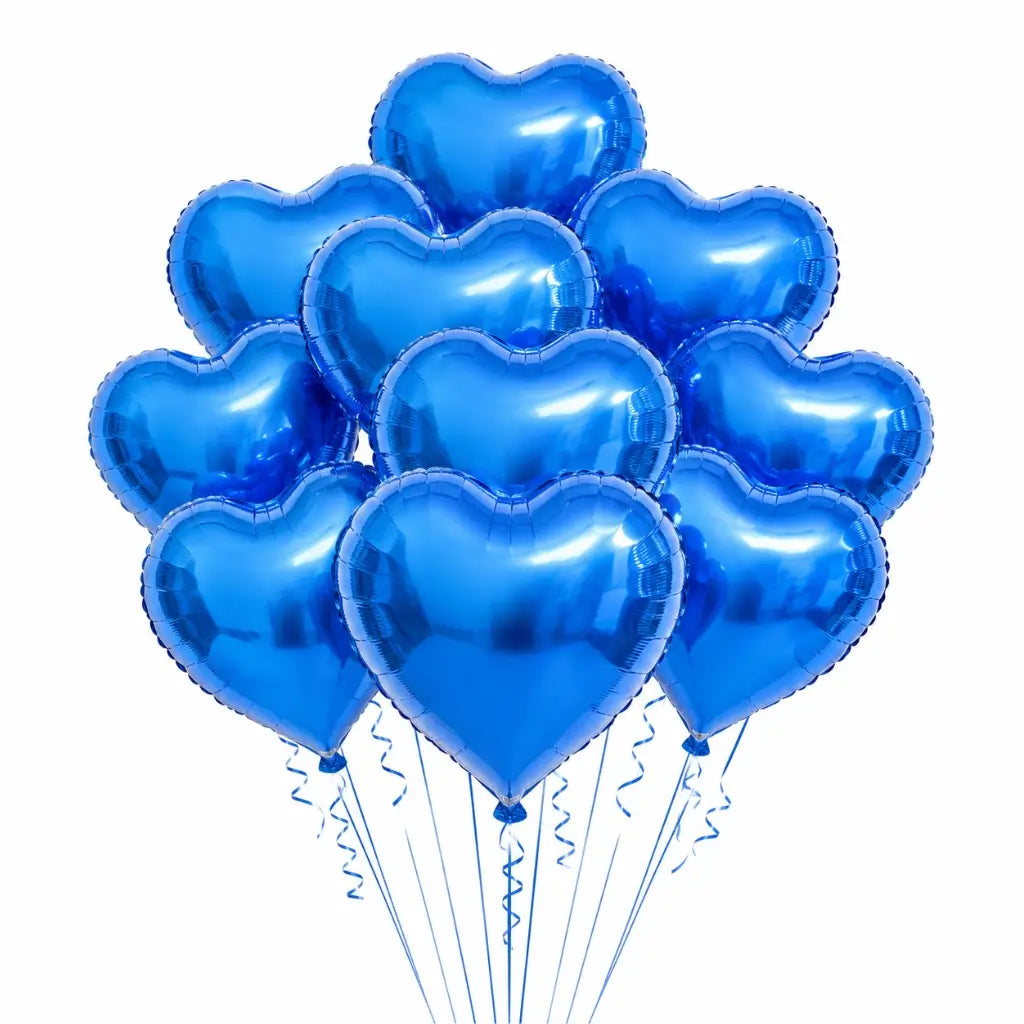 18-inch Blue Heart Foil Balloon Bouquet 10pk