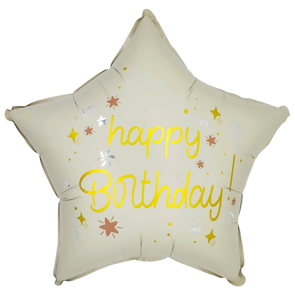 18-inch Happy Birthday Beige Star Foil Balloon