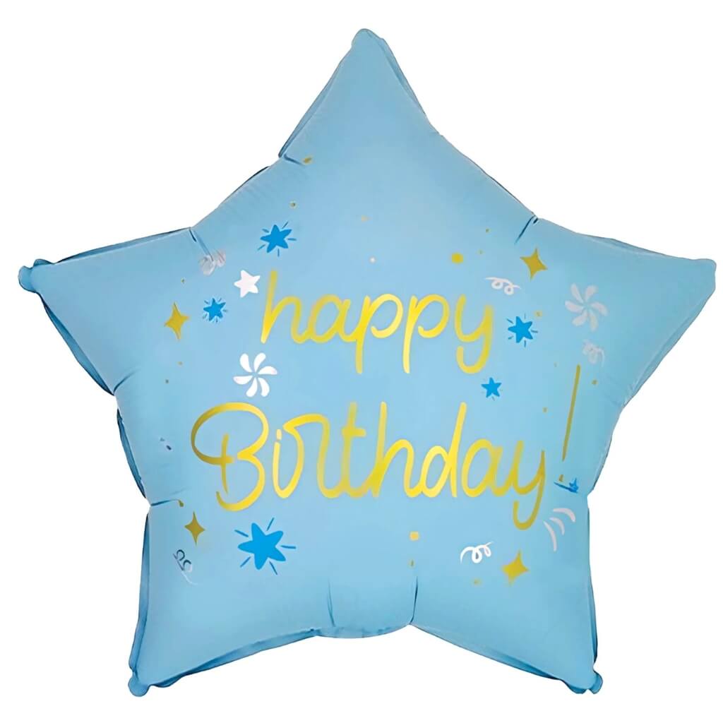 18-inch Happy Birthday Blue Star Foil Balloon